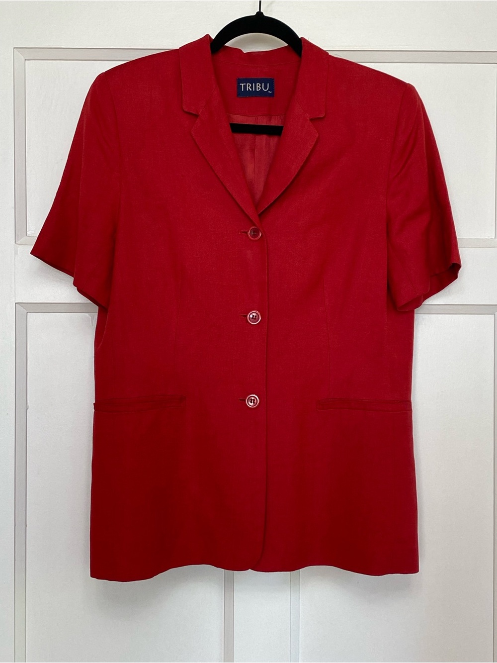 Vintage Tribu Red Short-Sleeve Linen Blend Blazer Jacket